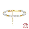 Wholesale Handmade Women's Adjustable Bracelet With S925 Sterling Silver Gold Beads Natural Freshwater Pearls And Geometric Pattern Electroplated