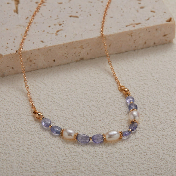 Wholesale Handmade Women's Bracelet S925 Sterling Silver Natural Tanzanite Pearl Geometric Design