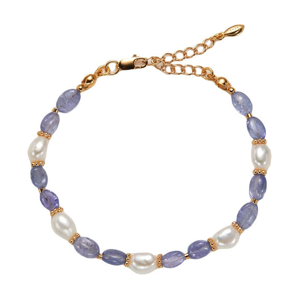 Wholesale Handmade Women's Bracelet S925 Sterling Silver Natural Tanzanite Pearl Geometric Design