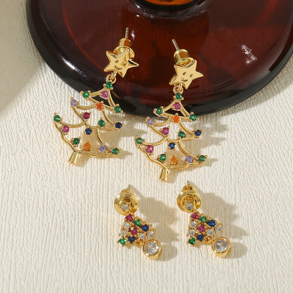 Wholesale Handmade Women's Christmas Earrings 925 Silver With Christmas Tree And Star Elements Micro Inlaid Zircon