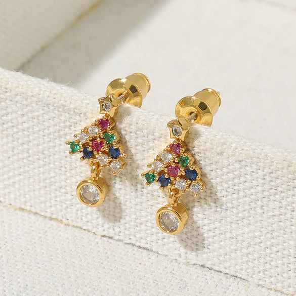 Wholesale Handmade Women's Christmas Earrings 925 Silver With Christmas Tree And Star Elements Micro Inlaid Zircon