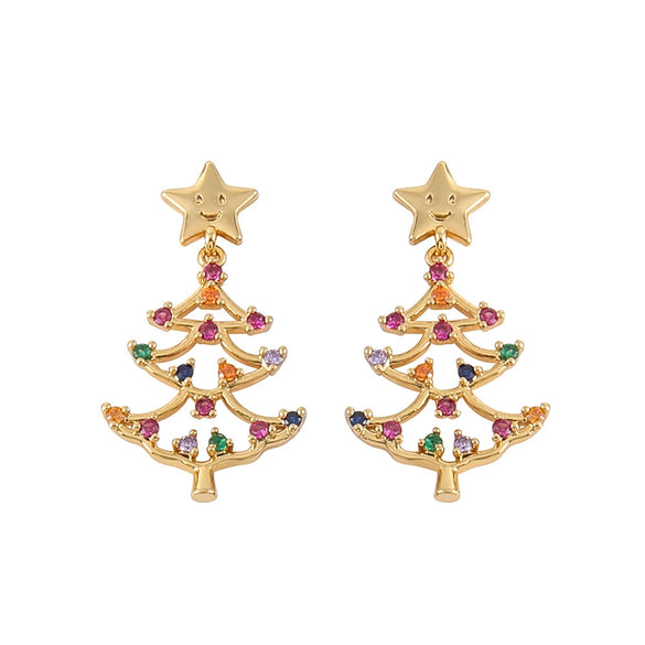 Wholesale Handmade Women's Christmas Earrings 925 Silver With Christmas Tree And Star Elements Micro Inlaid Zircon