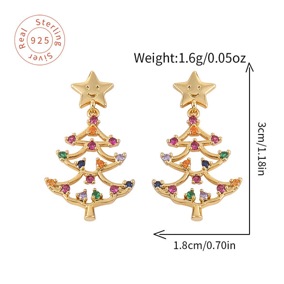 Wholesale Handmade Women's Christmas Earrings 925 Silver With Christmas Tree And Star Elements Micro Inlaid Zircon