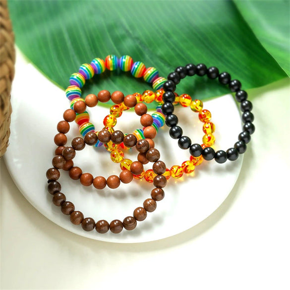 Wholesale Handmade Wood Beads Bracelet With Geometric Pattern