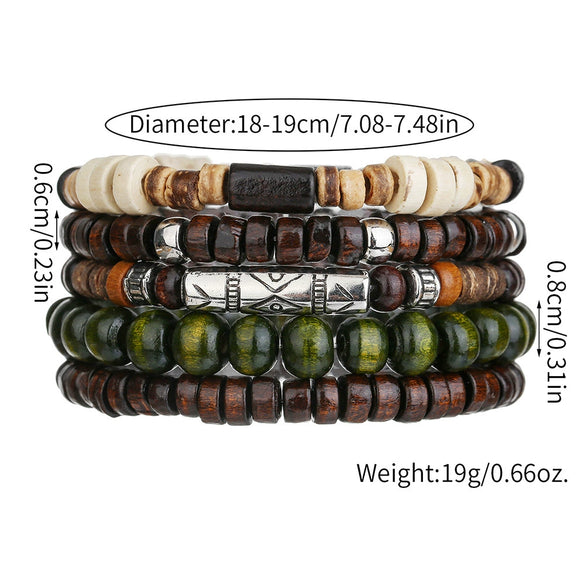 Wholesale Handmade Wooden Beads Alloy Multilayer Elastic Geometric Unisex Bracelet