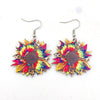 Wholesale Handmade Wooden Women's Earrings With Sunflower And Leopard Pattern Geometric And Drop Shaped Design