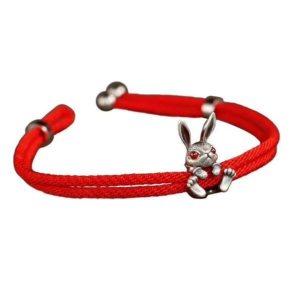 Wholesale Handmade Zodiac Rabbit Zinc Alloy Red Rope Bracelet With Electroplating