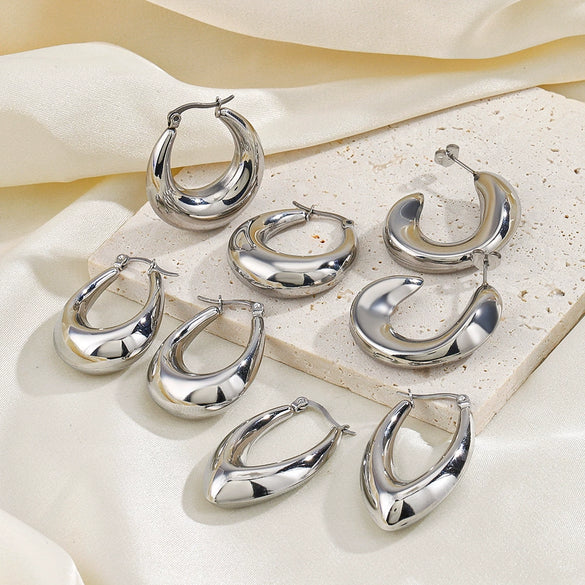 Wholesale Handpolished Geometric Ushaped Titanium Steel Earrings For Women Electroplated