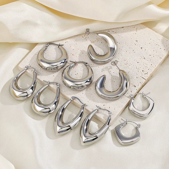 Wholesale Handpolished Geometric Ushaped Titanium Steel Earrings For Women Electroplated