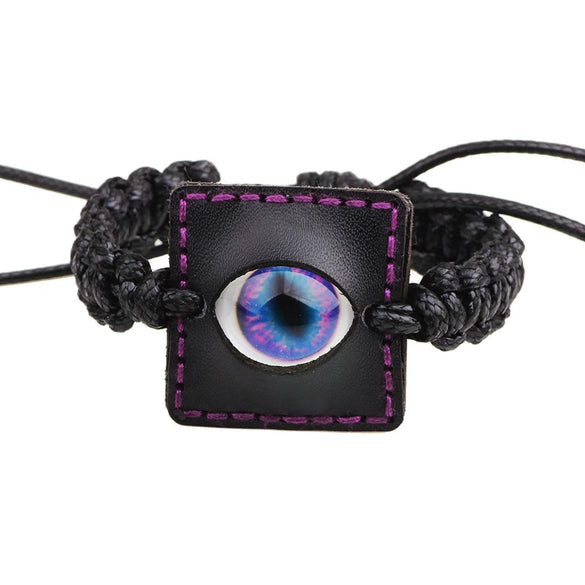 Wholesale Handwoven Leather Bracelet With Luminous Stone Devil's Eye And Leaf Pattern