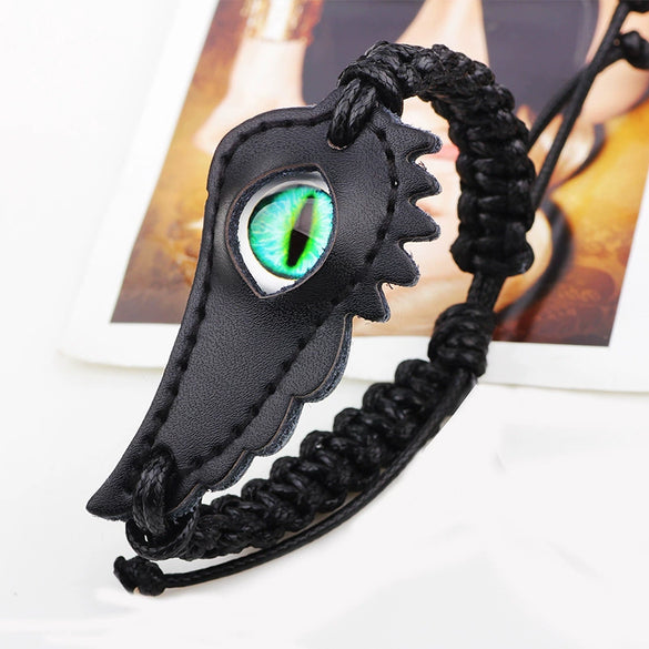 Wholesale Handwoven Leather Bracelet With Luminous Stone Devil's Eye And Leaf Pattern
