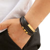 Wholesale Handwoven Leather Bracelets With Stainless Steel Magnet Buckles And Geometric Pattern For Men Electroplated Jewelry