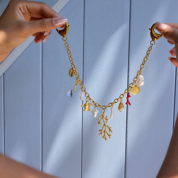 Wholesale Hanging Jewelry Stainless Steel Acrylic Pearl Shell Red Oil Dripping Coral Retro Minimalist Electroplating Style