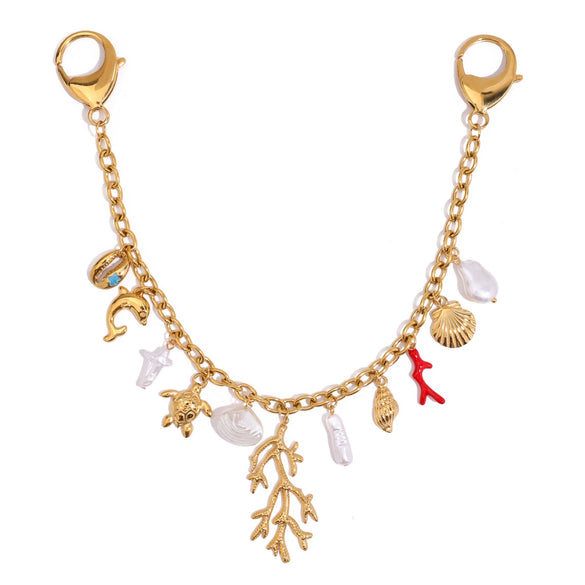 Wholesale Hanging Jewelry Stainless Steel Acrylic Pearl Shell Red Oil Dripping Coral Retro Minimalist Electroplating Style