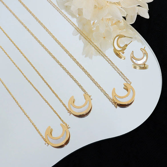 Wholesale Head Jewelry 316L Stainless Steel Electroplated Natural Style With Stars Sun And Moon Clouds Universe Pattern Pendant Necklace Earrings Set