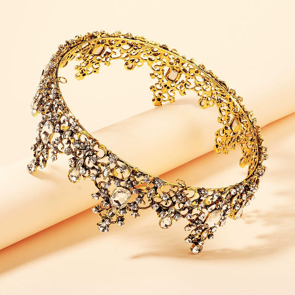 Wholesale Headwear Baroque Diamond Metal Crown Electroplated For Women