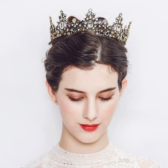 Wholesale Headwear Baroque Diamond Metal Crown Electroplated For Women