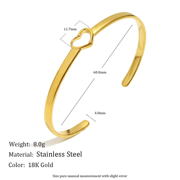 Wholesale Heart Cutout Stainless Steel Electroplated 18K Gold Simple Zircon Line Bracelet Fashion Geometric Hand Ornament