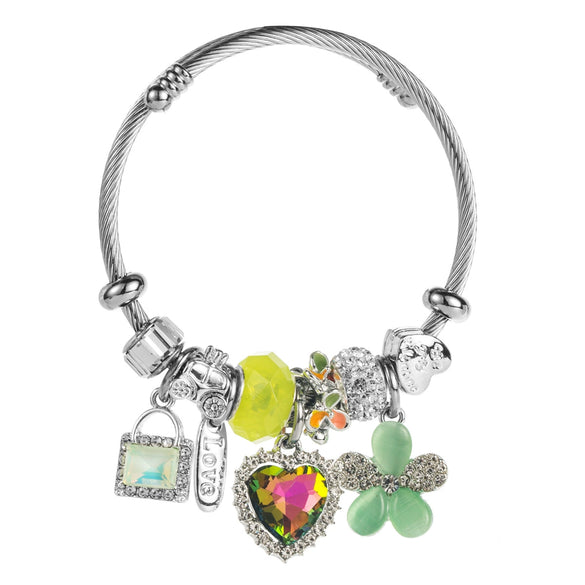 Wholesale Heart Flower Pendant Bracelet Stainless Steel Alloy Set With Diamonds Women's Fashion Plants Flowers Style