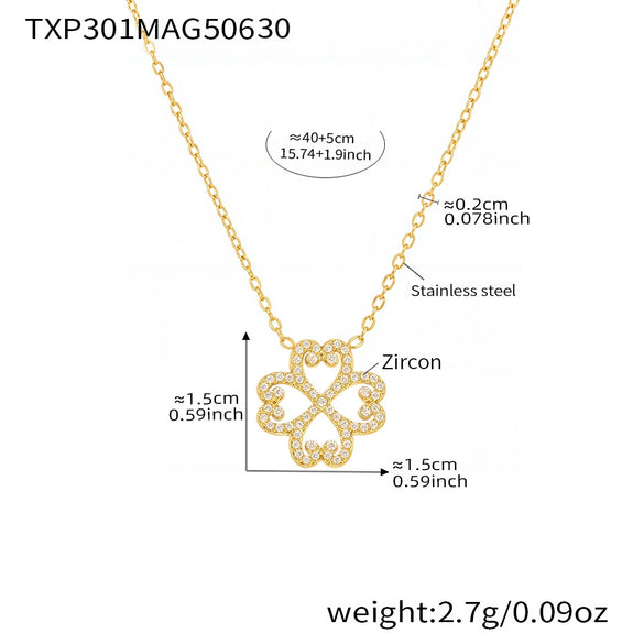 Wholesale Heart Fourleaf Flower Multilayer Stainless Steel Fashionable Elegant Colorpreserving Necklace Bracelet Set With Electroplating