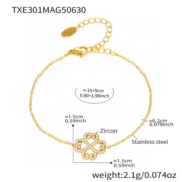 Wholesale Heart Fourleaf Flower Multilayer Stainless Steel Fashionable Elegant Colorpreserving Necklace Bracelet Set With Electroplating