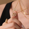 Wholesale Heart Fourleaf Flower Stainless Steel Jewelry Set With Green Glass Pendant And Electroplating For Women