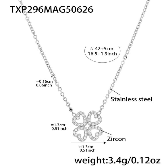 Wholesale Heart Fourleaf Flower Stainless Steel Jewelry Set With Green Glass Pendant And Electroplating For Women