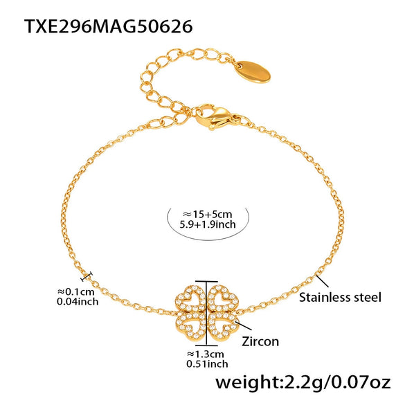 Wholesale Heart Fourleaf Flower Stainless Steel Jewelry Set With Green Glass Pendant And Electroplating For Women