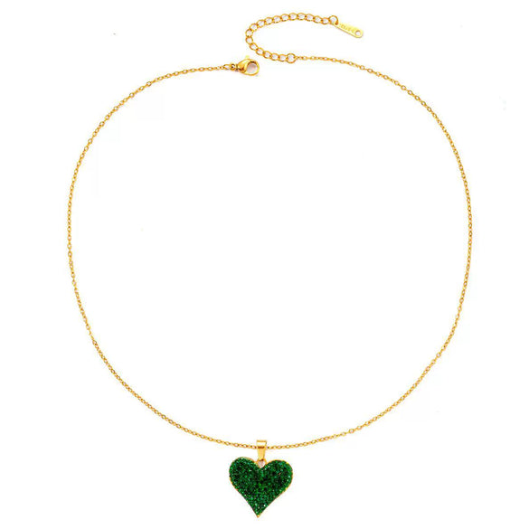 Wholesale Heart Full Diamond Pendant Heartshaped Titanium Steel Necklace Electroplating Jewelry Set For Women