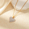 Wholesale Heart Full Diamond Pendant Heartshaped Titanium Steel Necklace Electroplating Jewelry Set For Women