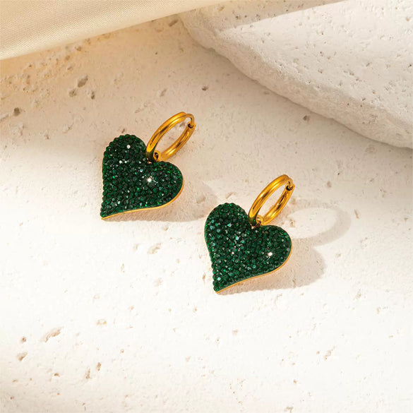 Wholesale Heart Full Diamond Pendant Heartshaped Titanium Steel Necklace Electroplating Jewelry Set For Women