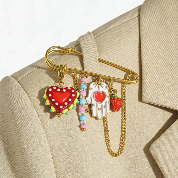 Wholesale Heart Geometric Stainless Steel Electroplated Acrylic Brooch Pin Accessory Unisex
