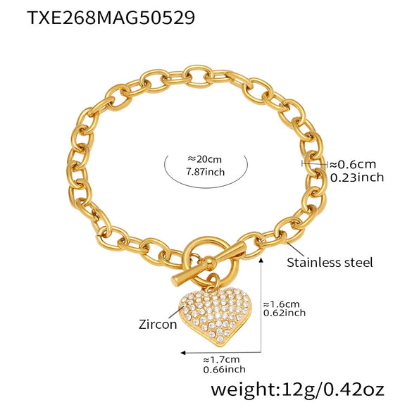 Wholesale Heart Pendant Ot Clasp Collarbone Necklace And Bracelet In Stainless Steel With Real Gold Plated Electroplating For Women