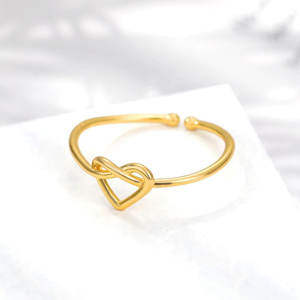 Wholesale Heart Shape Adjustable Opening Ring Copper 18K Gold Plated For Women