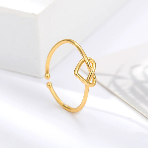 Wholesale Heart Shape Adjustable Opening Ring Copper 18K Gold Plated For Women