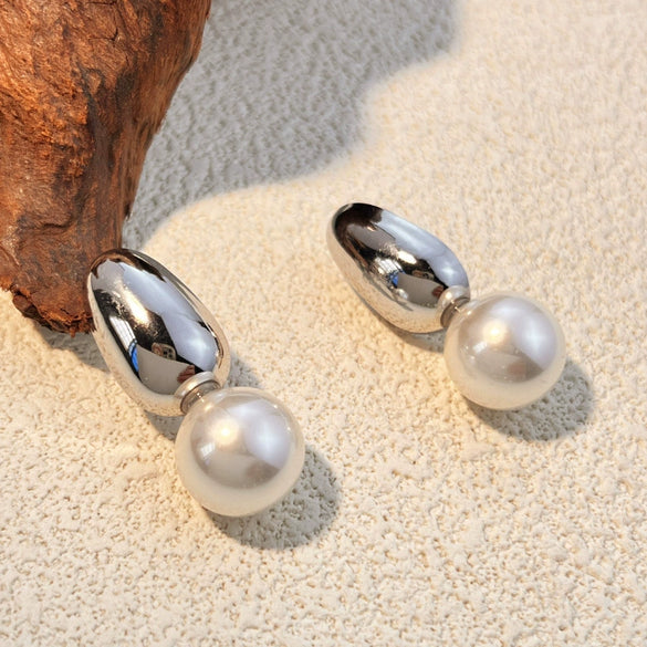 Wholesale Heart Shape Geometric Stainless Steel Electroplated Pearl Earrings For Women