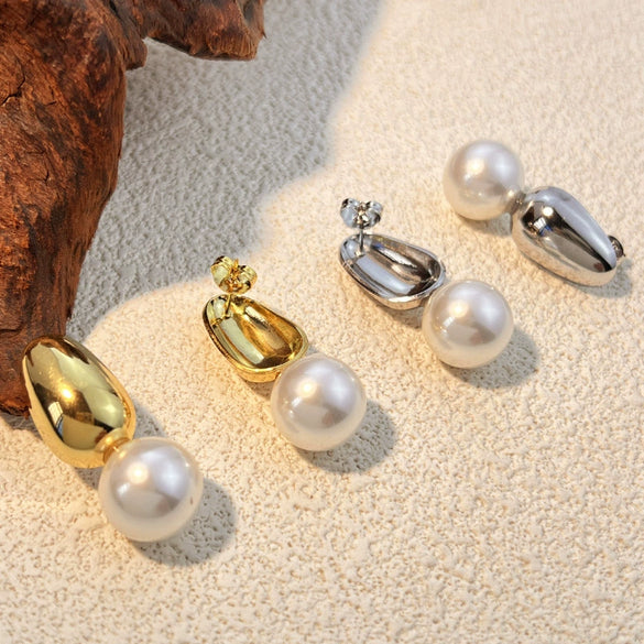 Wholesale Heart Shape Geometric Stainless Steel Electroplated Pearl Earrings For Women