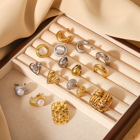Wholesale Heart Shaped And Geometric C Shaped Fashionable Earrings For Women Stainless Steel With 18K Vacuum Plated In Furnace