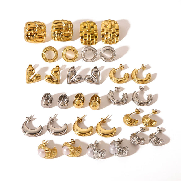 Wholesale Heart Shaped And Geometric C Shaped Fashionable Earrings For Women Stainless Steel With 18K Vacuum Plated In Furnace