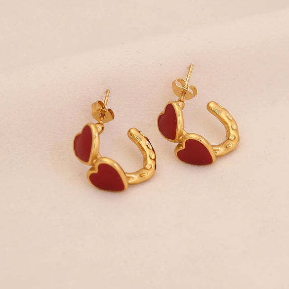 Wholesale Heart Shaped C Shaped Stainless Steel Earrings With Dripping Oil For Women