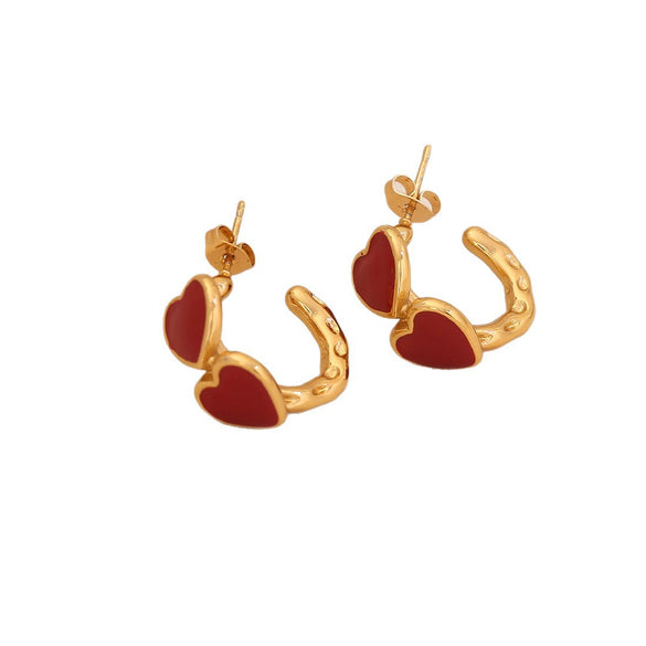 Wholesale Heart Shaped C Shaped Stainless Steel Earrings With Dripping Oil For Women
