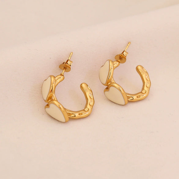 Wholesale Heart Shaped C Shaped Stainless Steel Earrings With Dripping Oil For Women