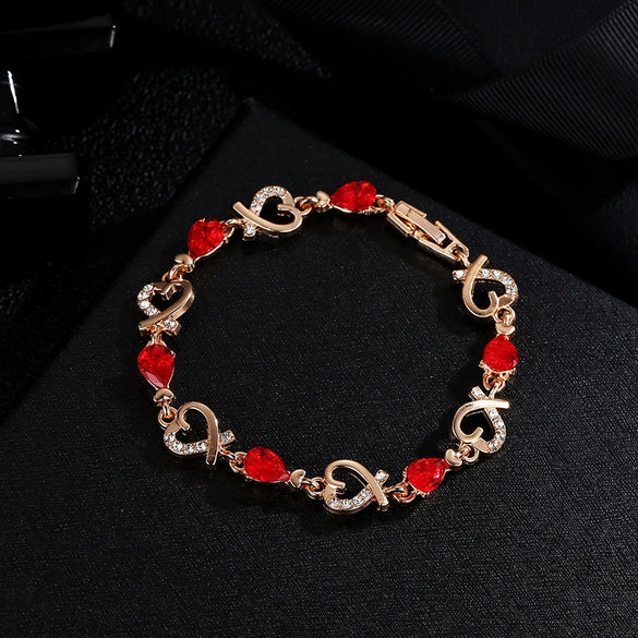 Wholesale Heart Shaped Copper Lady Bracelet With Hollow Out Elegant Flower And Diamond Embedded Design