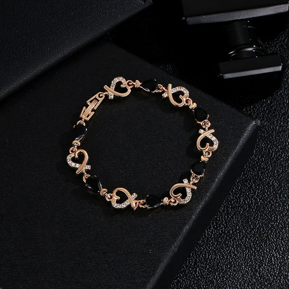Wholesale Heart Shaped Copper Lady Bracelet With Hollow Out Elegant Flower And Diamond Embedded Design