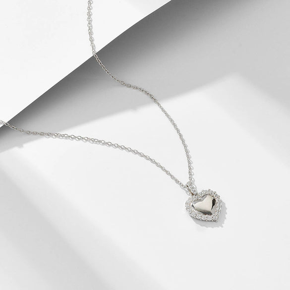 Wholesale Heart Shaped Diamond Inlaid Sterling Silver Pendant Necklace For Women With Cross Chain