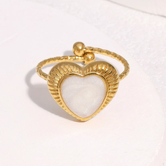 Wholesale Heart Shaped Electroplated Stainless Steel Open Ring Women's Jewelry