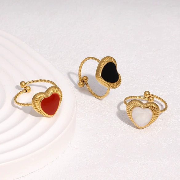 Wholesale Heart Shaped Electroplated Stainless Steel Open Ring Women's Jewelry