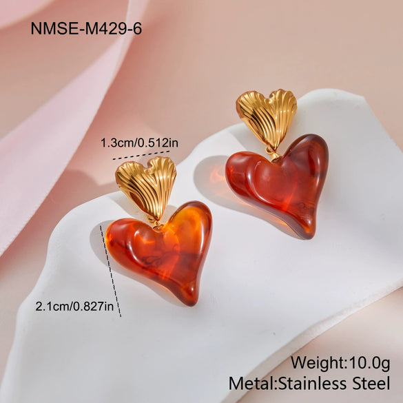 Wholesale Heart Shaped Geometric Resin 18K Gold Electroplated Earrings For Women