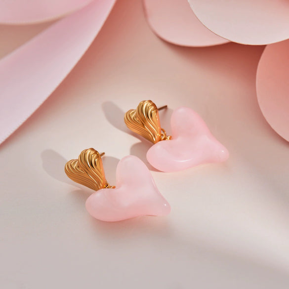 Wholesale Heart Shaped Geometric Resin 18K Gold Electroplated Earrings For Women