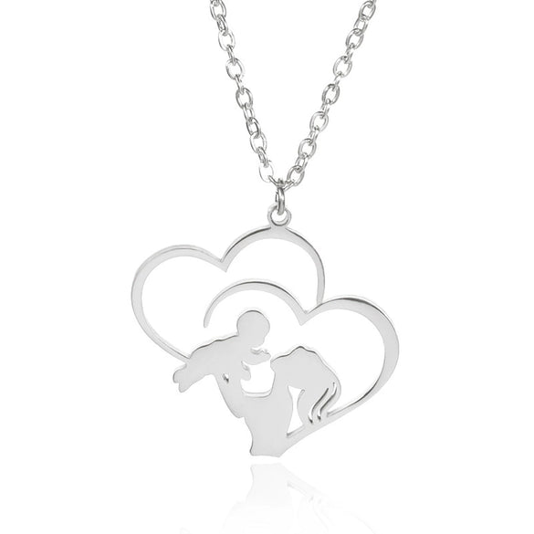 Wholesale Heart Shaped Hollow Stainless Steel Necklace With Heart Shaped Pendant For Mother And Kids Electroplated